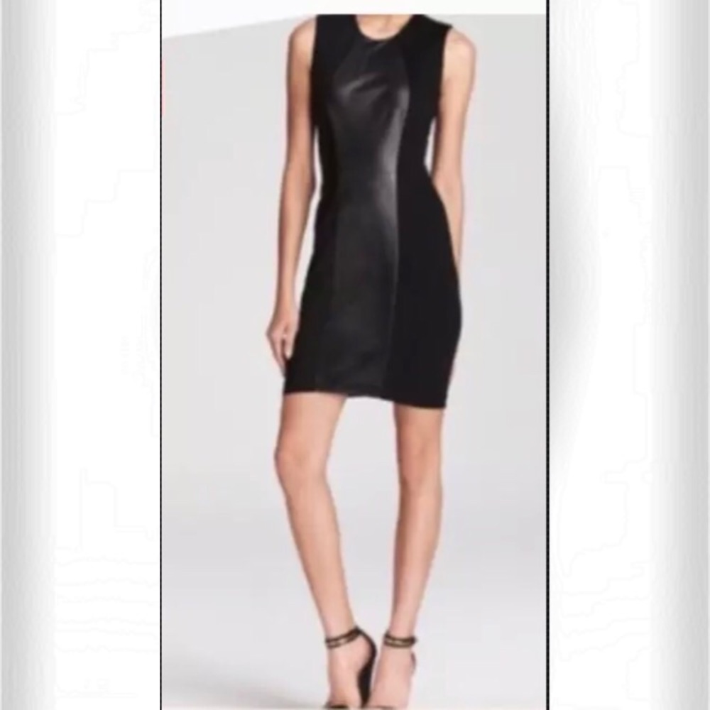 NWT Arden B Black Faux Leather Panel Dress - Picture 1 of 8